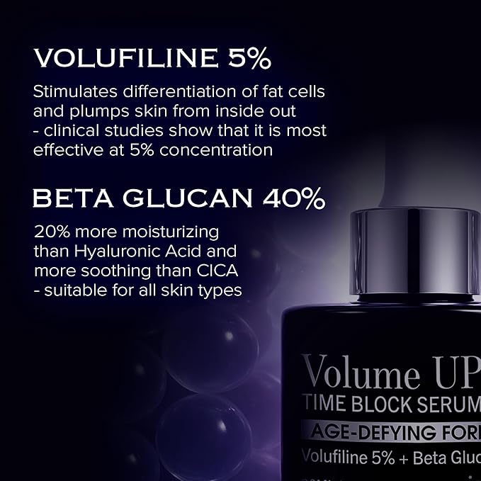 Volume Up Time Block Serum | Anti-Aging 5% Volufiline + 40% Beta Glucan | Plumps Wrinkles by Stimulating Fat Cell Production | Undereye, Forehead, Frown Lines&Neck Wrinkles | 30ml / 3pcs