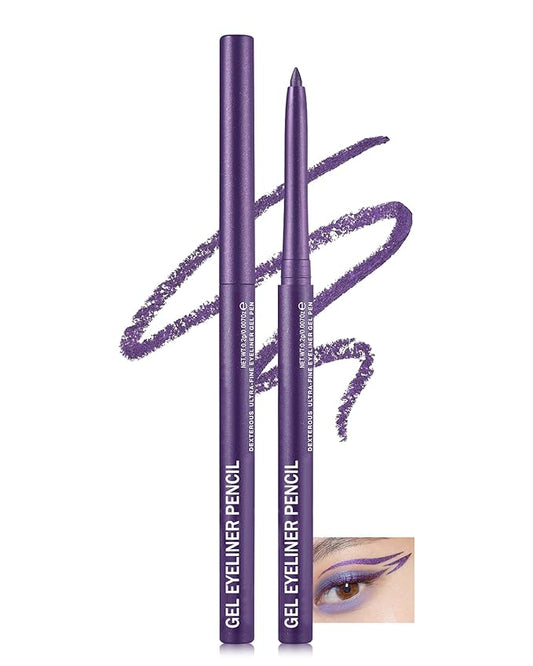 Purple Glitter Gel Eyeliner Pencil Waterproof, Metallic Retractable Cream Smooth Eye Liner Pencils, Long Lasting Waterline Hypoallergenic Precision Eyeliner Pencil, Smudge-Proof Makeup for Women-06