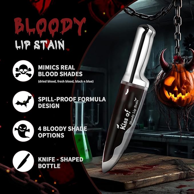 AKARY Matte Liquid Halloween Lipstick for Women, 4-Colors Bloody Liquid Lipstick, Long Lasting Waterproof Lightweight Comfortable Non-Drying Bold Dark Lip Gloss for Gothic Stage Parties Makeup, Vegan