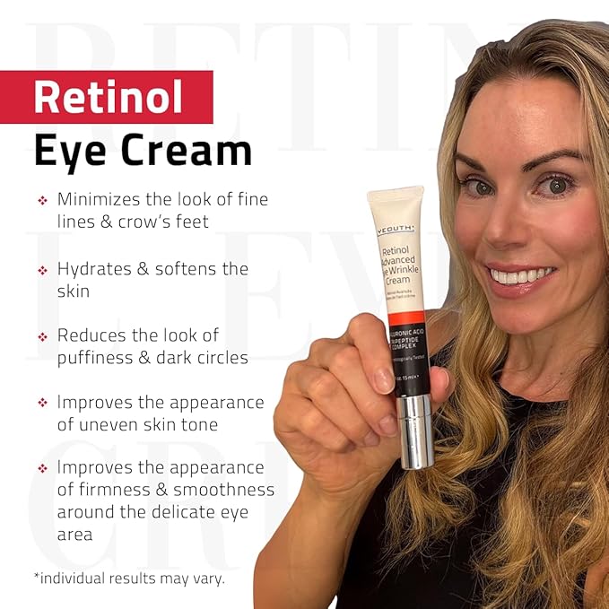 YEOUTH Retinol Eye Cream Anti Aging, Firming Under Eye Cream for Puffiness and Bags Under Eyes for Wrinkles and Dark Circles with Hyaluronic Acid and Tripeptides 15ml