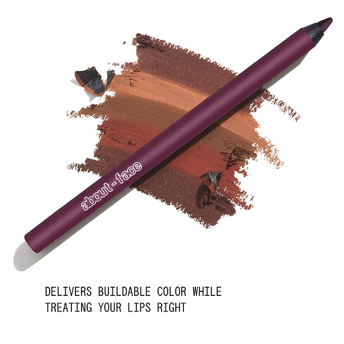 about-face Matte Fix Lip Pencil Lost Time – Long-Wear, Creamy Matte Lip Liner with Hyaluronic Acid & Vitamins C & E – Vegan, Cruelty-Free, Clean Beauty – 0.042 oz (Red Wine)