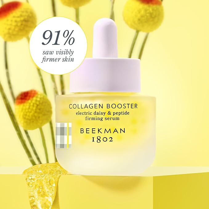 Beekman 1802 Collagen Booster Firming Face Serum – Peptide & Electric Daisy Serum with CoQ10 – Helps Improve Firmness, Elasticity & Fine Lines – Fragrance Free – Sensitive Skin Safe – 0.5 fl oz