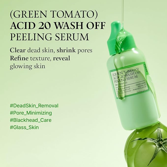 FULLY Green Tomato Acid 20 Exfoliating Wash Off Serum, 21% AHA+BHA+PHA for Dead Skin, Magic Green Potion, Body Exfoliator, for Strawberry Skin, Smooth Texture, Korean Vegan Skincare, 1.69 fl.oz