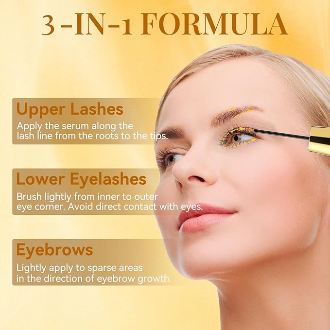 Eyelash Growth Serum, Eye Lash and Eyebrow Enhancing Serum for Women & Men - with Advanced Formula to Boost Longer Fuller and Thicker Lashes and Eyebrows, Gentle & Vegan for Sensitive Eyes (3 mL)