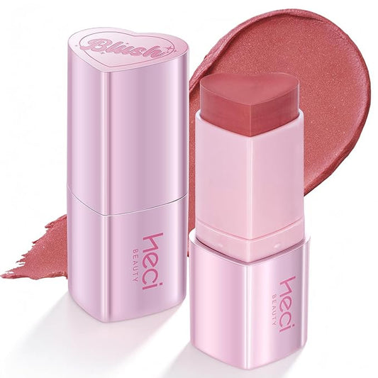 Cream Blush Stick, Heart-Shaped Cream-to-Powder Blush 0.25 oz – Soft-Focus Long-Lasting Cheek & Eye Color, Jojoba Oil & Shea Butter, Vegan & Cruelty-Free, Gift for Her, SPICY