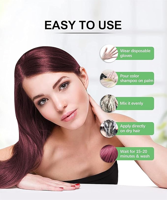 Herbishh Color Shampoo for Gray Hair Coverage (Wine Red) –Hair Dye 3-in-1 Shampoo- Colors in Minutes – Lasts Up To 2-3 Weeks – 500 mL – Ideal for Men & Women