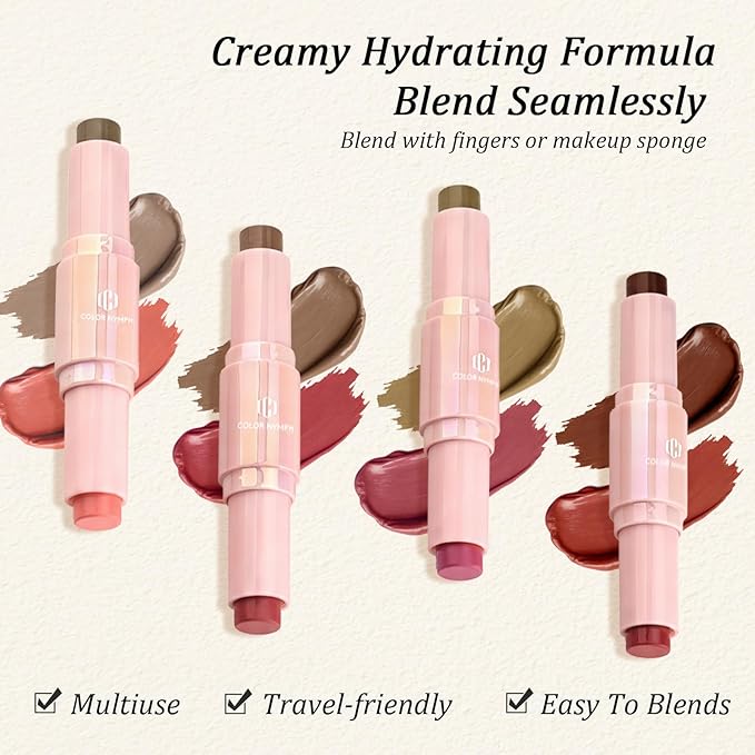 Color Nymph Cream Blush Contour Stick, Double-end Makeup Stick Multiuse Blush Butter Bronzer For Cheeks Eyes Lip Matte Finish Vegan & Cruelty-Free - 02# Brandy Peach