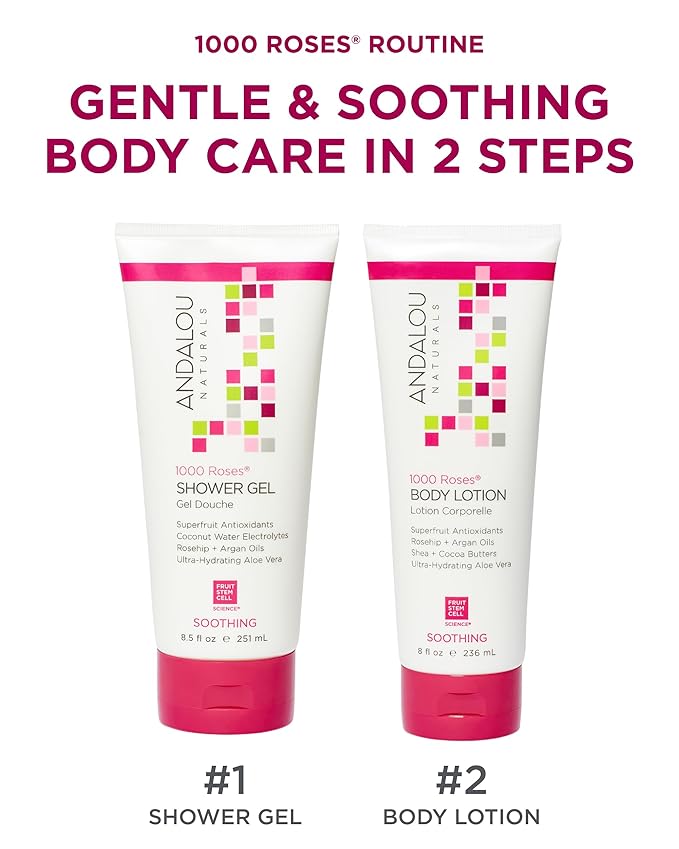 Andalou Naturals 1000 Roses Soothing Body Lotion - Improve Skin Moisture with Shea Butter & Aloe Vera - Hydrating Lotion for Dry or Sensitive Skin - 8 fl oz,(Pack of 2)