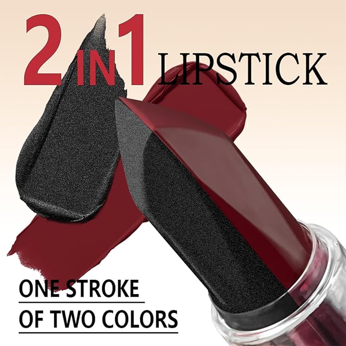 2 in 1 Dark Red Lipstick Black Lipstick Dual Sided, Lip stick for Women, One Stroke Two-Tone High Pigment Longlasting Waterproof Non-Stick Black Red Lipsticks for Christmas Cosplay (#05)