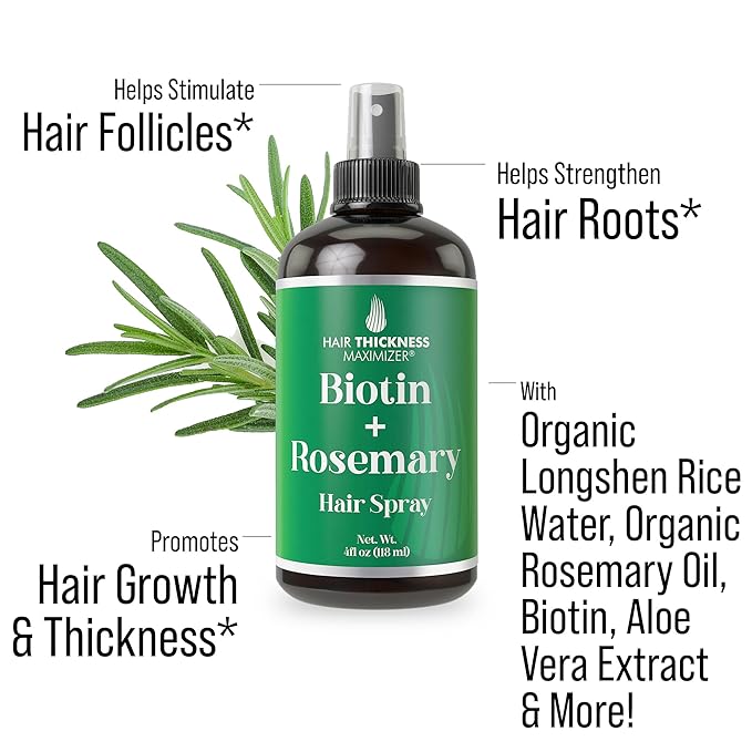 Biotin + Rosemary Oil Spray for Hair Growth. Vegan Leave in Conditioner for Women, Men. Strengthens & Hydrates Thinning, Dry Hair for a Healthier-Looking Scalp