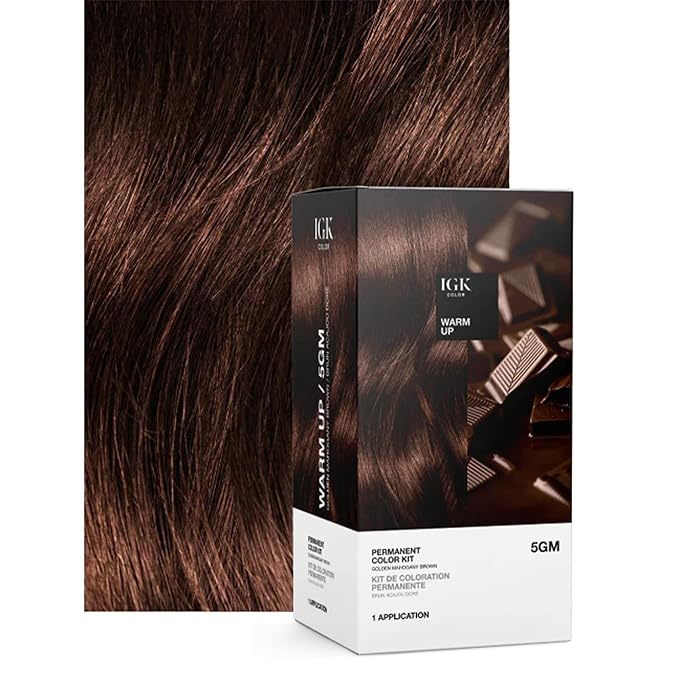 IGK Permanent Hair Color Kit | 5GM Warm Up - Golden Mahogany Brown | 100% Gray Color Coverage + Strengthen + Shine | Ammonia Free