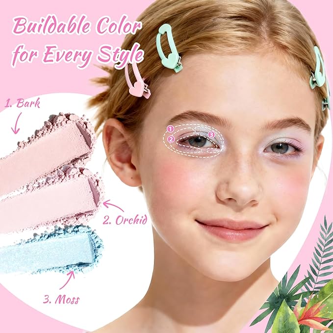 Color Nymph Girls Eye & Cheek Makeup Palette Kit - Eyeshadow & Blush & Highlighter Palette for Teens Girls Tweens, Beginner-Friendly, Gentle Makeup Kits for Starter, Makeup Gift for Birthday (Pink)