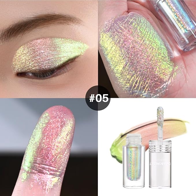 CHARMACY Multichrome Glitter Liquid Eyeshadow, Chameleon Shifting Color, Holographic Metallic Eyeshadow, Long-Lasting Wear, Vegan Eye Topper for Party, Daily Makeup #05