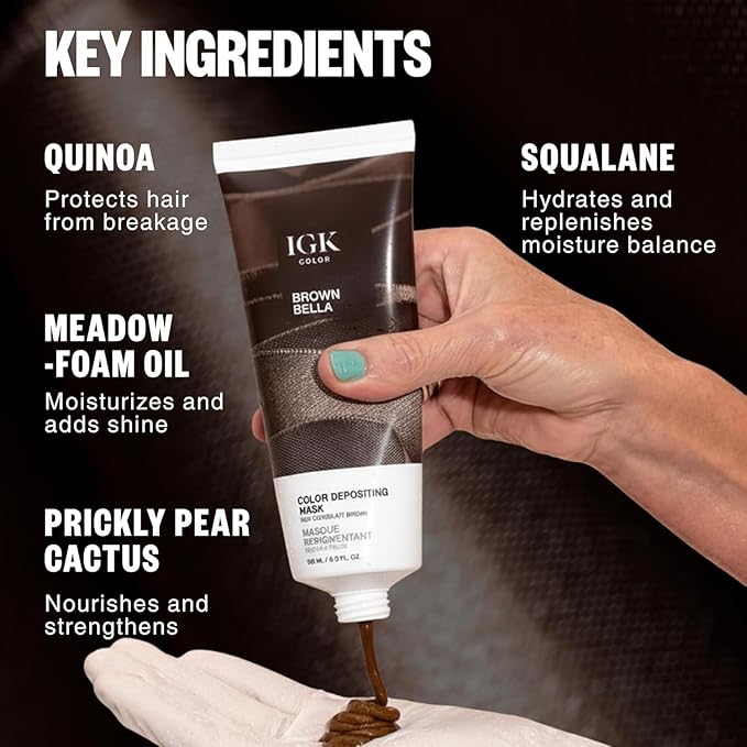 IGK Hair Gloss Toner & Depositing Mask + At-Home Color Tool Set | Brown Bella Chocolate Brown | Semi-Permanent Shine + Tone | Salon-Quality Application