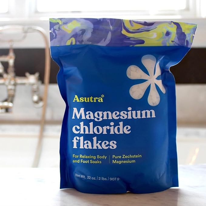 ASUTRA Magnesium Chloride Bath Flakes - FSA Eligible/HSA Approved - Relaxing Foot & Body Soaks, Epsom Salt Alternative, Rapid Absorption, FSA Foot Care, 2 lbs