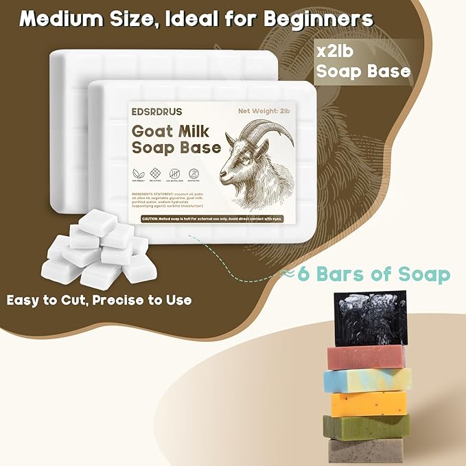 2lb Glycerin Soap Base - Scented Melt and Pour Soap Base for DIY Crafting, Easy to Cut, Vegan and Cruelty-Free, Moisturizing and Gentle on Skin, Perfect for Soap Making Supplies (Goat Milk, 2 Pound)