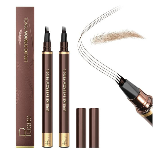 Eyebrow Pencil, 2Pcs Waterproof Microblading Eyebrow Pens, 4 Tip Precise Eye Brow Makeup Pen for Women to Effortlessly Create Hair Like Natural Brows, Non Dry Out and Last All Day (Medium Blonde)