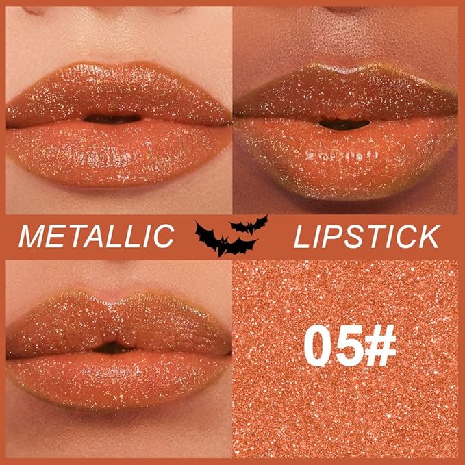 Kaely Glitter Metallic Lipstick Makeup, Shimmer Metallic Lipsticks for Women, High Pigmented Lip Gloss Long Lasting Waterproof Smudge Proof, Vegan & Cruelty-Free, 05