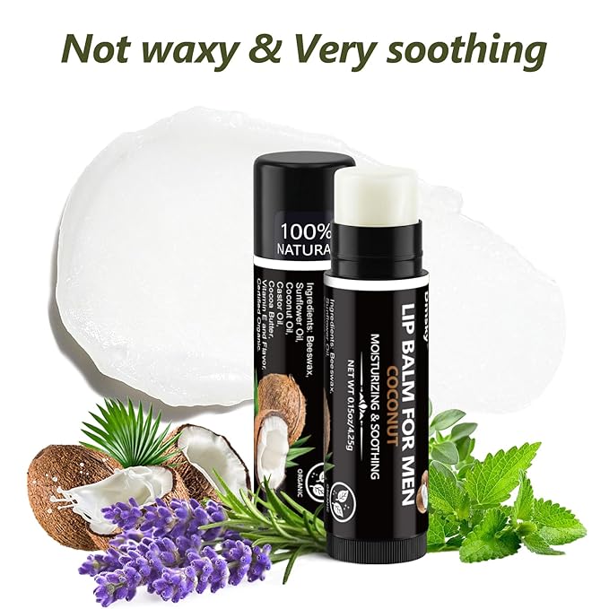 10 Pack Lip Balm for Men - Hydrating Men's Lip Balm Vitamin E and Beeswax - Chapstick for Men Peppermint, Coconut, Vanilla, Lavender & Unscent