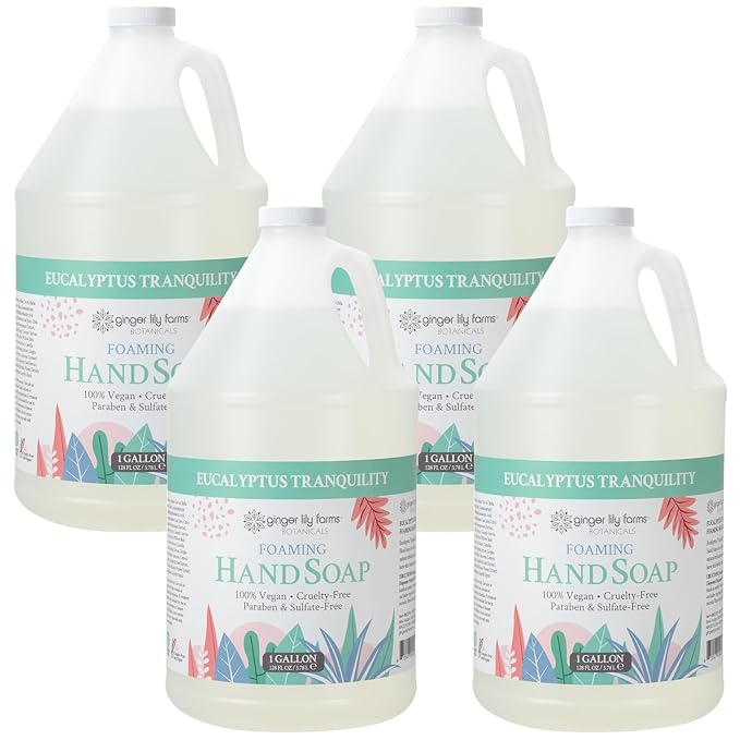 Ginger Lily Farms Botanicals All-Purpose Foaming Hand Soap Refill, 100% Vegan & Cruelty-Free, Eucalyptus Tranquility Scent, 1 Gallon (Pack of 4)
