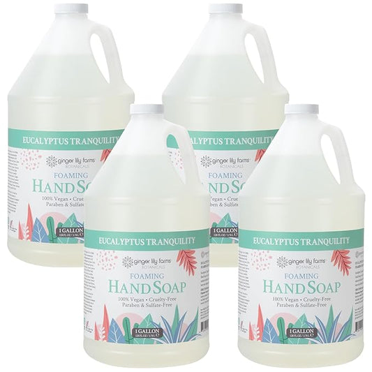 Ginger Lily Farms Botanicals All-Purpose Foaming Hand Soap Refill, 100% Vegan & Cruelty-Free, Eucalyptus Tranquility Scent, 1 Gallon (Pack of 4)