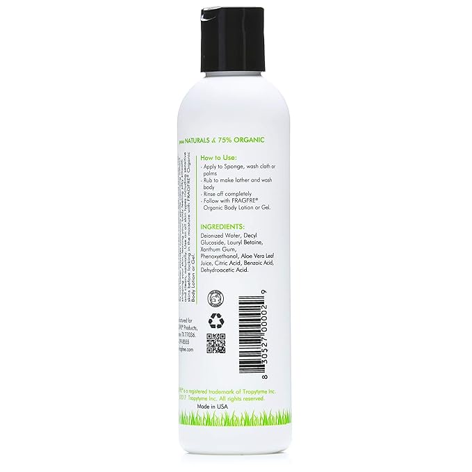 Organic Shower Gel 2/Pack - Fragrance Free Sulfate Free Parabens Free - for Itchy Dry Sensitive Skins - 8 oz - Gluten Free Vegan Cruelty Free - Organic Aloe Vera Bath Shower Gel - pure Natural