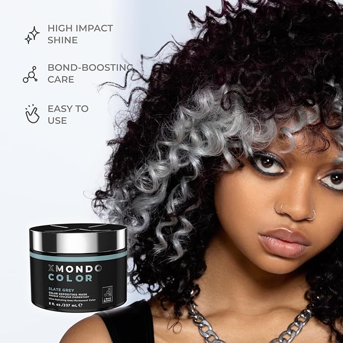 XMONDO Hair Color Slate Grey Hair Healing Semi Permanent Color | Vegan Formula with Hyaluronic Acid to Retain Moisture, and Bond Boosting Technology, 8 Fl Oz 1-Pack