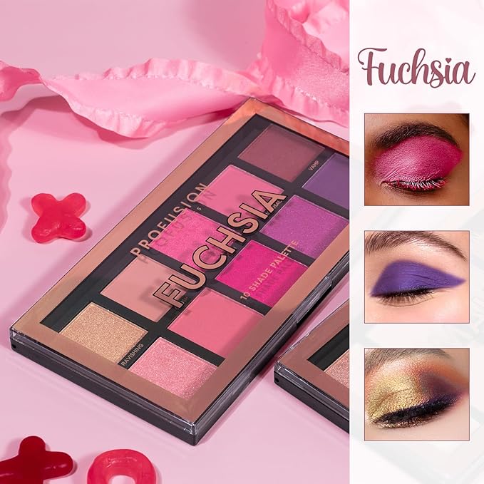 Profusion Cosmetics 10 Shade Eyeshadow Palette - High Pigmented Multi-Finish Colors, Vegan & Cruelty-Free, Create Stunning Looks On-the-Go - Travel-Friendly & Versatile Makeup, Fuchsia