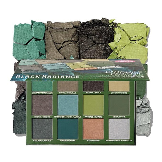 Black Radiance Brilliant Effects Eye Shadow Palette, 12 Intense Ultra Pigmented Powder, Buildable & Blendable Versatile Matte to Shimmer Finishes, Cruelty-Free & Vegan - Paradise