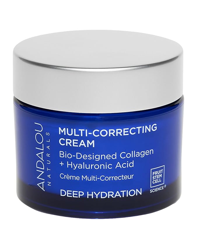 Andalou Naturals Deep Hydration Face Moisturizer Multi-Correcting Cream - Daily Skincare With Hyaluronic Acid, Vegan Collagen, & Fruit Stem Cells - Repair Skin Elasticity & Boost Hydration - 1.7 fl oz