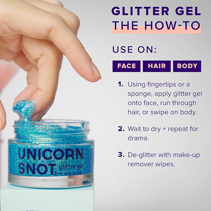 Unicorn Snot Face & Body Glitter Gel - Cosmetic-Grade Holographic Glitter - Safe for Face, Easy Application & Removal - Blue Glitter, 1.7oz (Sky)