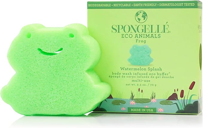 Spongelle Frog Eco Collection Animals Kids Buffer Body Scrubber | Bath & Shower Loofah for Kids | Biodegradable, Cruelty-Free, Vegan, Dermatologist-Tested, Made in USA