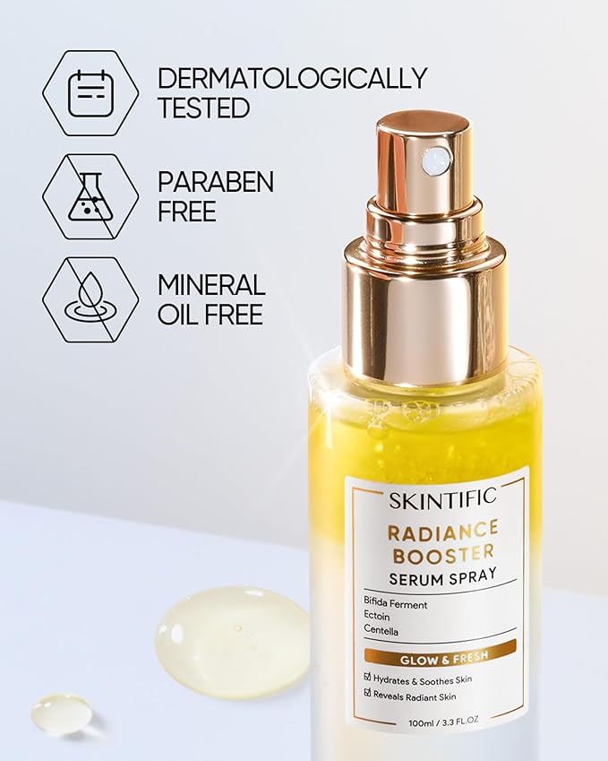 Radiance Booster Serum Spray, Hydrating Face Mist with Bifida Ferment & Squalane, Glow Serum for Radiant Skin, Soothes Skin, Vegan Skin Care, All In One Mist 3.3 fl oz