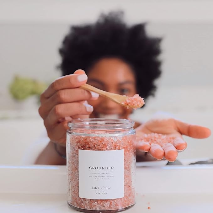 Lifetherapy Himalayan & Dead Sea Salt Soak – Grounded | Clean, Skin-Loving Formula | Vegan & Gluten Free Hydrating | Nourishing Vitamins | Bath Salts | Free of Parabens, Sulfates & Phthalates 16oz