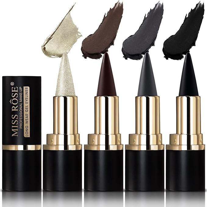 Miss Rose M 4 Colors Gel Eyeliner Set, Eyeliner Pencils, delineador de ojos contra el agua, Easy to Use, Eye Makeup for Women (4 Colors)