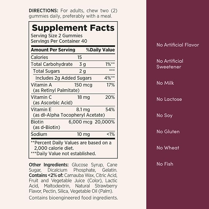 Nature's Bounty Optimal Solutions Hair,Skin & Nails Vitamin Gummies with Biotin,2500 mcg,Strawberry,80 Count (Pack of 3)