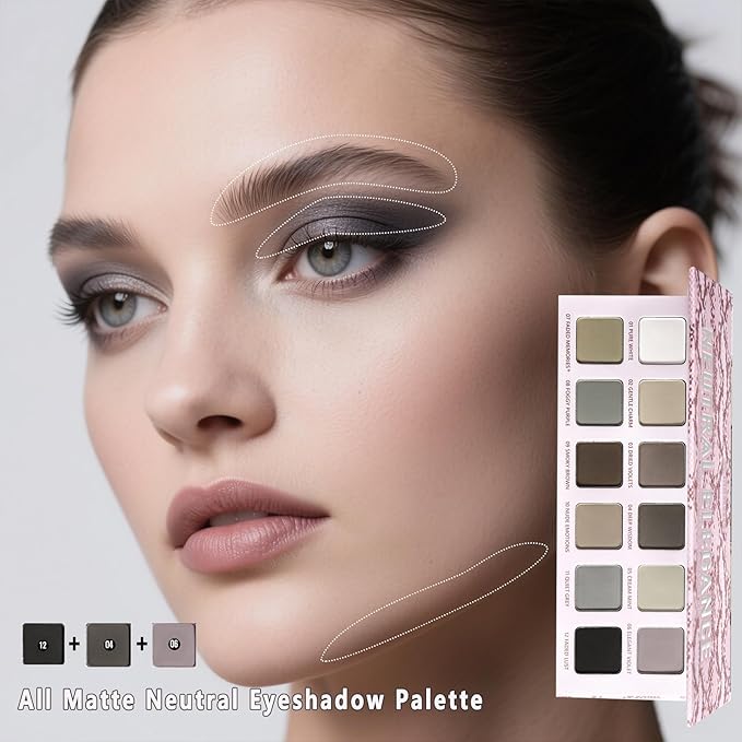 All Matte Neutral Eyeshadow Palette, Cool Toned Grey Smoky Eyeshadow Palette for Hazel Brown Eyes, High Pigmented Mauve Taupe Natural Eye Shadow Pallet for Mature Skin, Blendable & Long Last,Talc Free