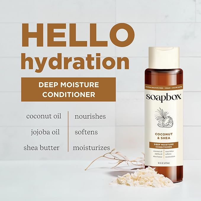 Soapbox Coconut Oil Conditioner, Sulfate & Paraben Free, Silicone Free, Color Safe, and Vegan Hair Conditioner (33.8 Ounces)