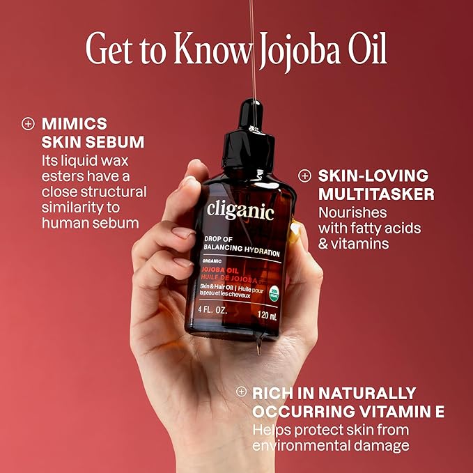Cliganic Organic Jojoba Oil 16oz with Pump, 100% Pure | Bulk, Moisturizing Oil for Face, Hair, Skin & Nails | Natural Cold Pressed