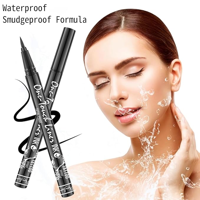 Triple Pack of Vegan-Approved Hypoallergenic Liquid Eyeliner Pens, Tattoo Effect, Quick Dry, Waterproof, Smudgeproof, Long-lasting & Felt Tip Eyeliner pen: Precision Beauty for Women (Classic Black)