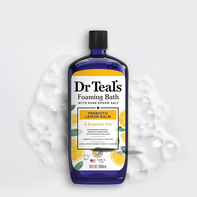 Dr Teal's Foaming Bath with Pure Epsom Salt, Prebiotic Lemon Balm & Essential Oils, 34 fl oz (Pack of 4)
