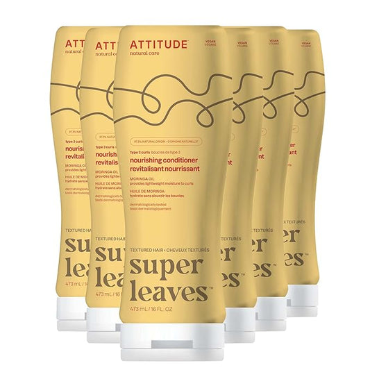 ATTITUDE Nourishing Conditioner for Curly Hair with Moringa Oil, Vegan and Naturally Derived, 3a, 3b, 3c Curl Type, Provides Lightweight Moisture to Curls, 16 Fl Oz (Pack of 6)