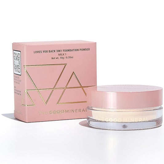 The Good Mineral Loves-You-Back 3in1 Mineral Powder Foundation (Milk 1) | Designed for Rosacea, Acne-Prone, Sensitive Skin | 3IN1 - Concealer, Powder and Foundation | Natural + Lightweight