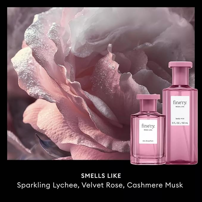 Fine'ry Lychee & Rose Hair + Body Mist Fragrance Spray for Girls & Women - Rosa Lina - Juicy Floral, Skin Scent + Cashmere Musk, Long-Lasting, Vegan & Cruelty-Free, Body Spray for Girls (5 Fl Oz)