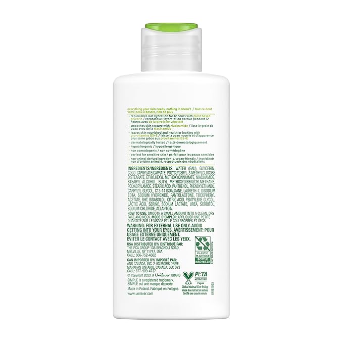 Simple Kind to Skin Face Moisturizer For Sensitive Skin Replenishing Rich 12-Hour Moisturization for All Skin Types 4.2 oz
