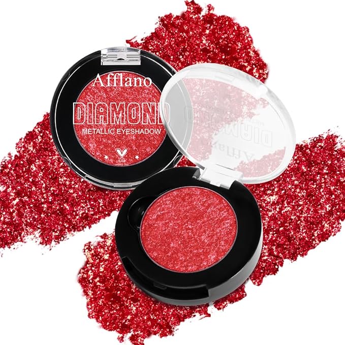 Red Glitter Eyeshadow, Highly Pigmented Shimmer Eyeshadow Red Eye Makeup, Bright Sparkly Fine Pressed Glitter Long Lasting Diamond Metallic Eye Shadow,Silky Waterproof Burgundy Goth Makeup/Highlighter