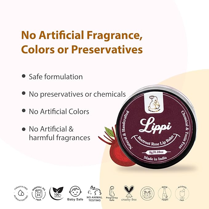 Lippie Beetroot & Rose Tinted Lip Balm and Cheek Tint, 100% Natural No Artificial Colors or Toxic Chemicals