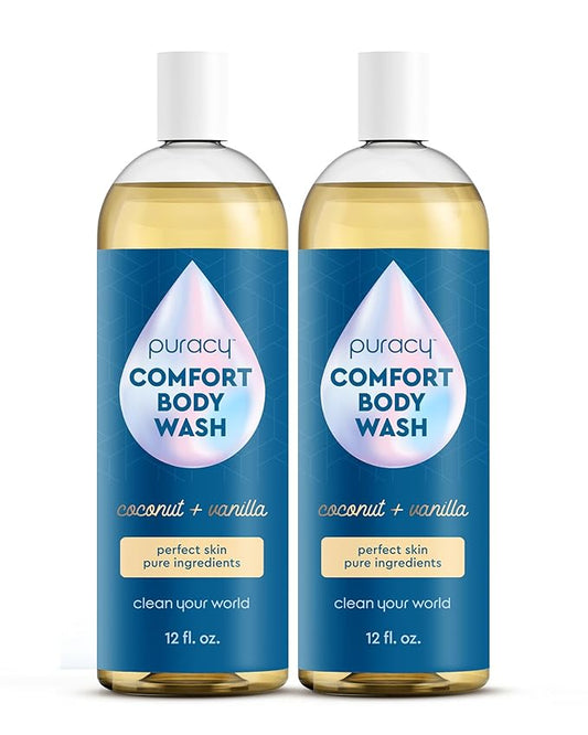 Puracy Natural Body Wash - 2pk 12 fl oz / 355 ml - Body Wash Sensitive Skin - 98.6% Pure Plant Ingredients - Body Wash Women, Men & Kids - Moisturizing Body Wash / Shower Gel - Coconut & Vanilla