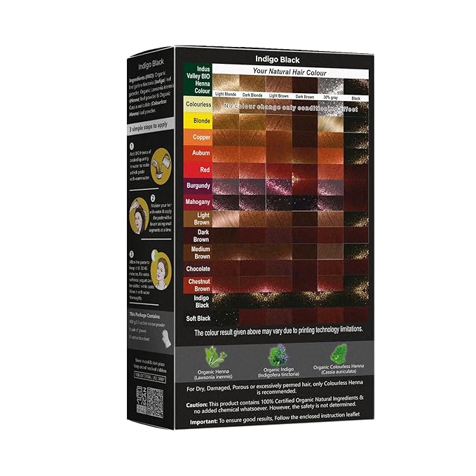Indus Valley Bio Organic Natural Henna Hair Color Indigo Black 100gm| Organic Hair Colour, 100% Gray Hair Coverage And Long Lasting Hair Dye | Vegan and Cruelty-Free