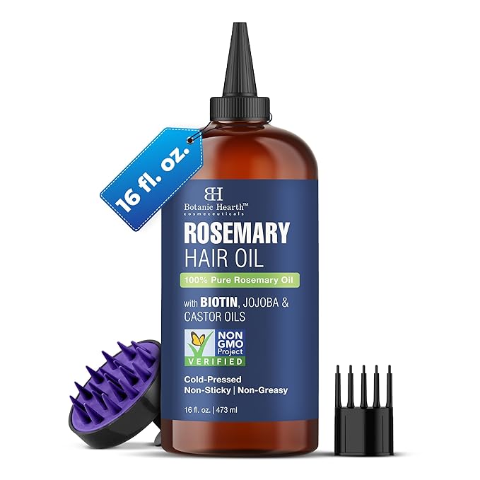 Botanic Hearth Hair Oil for Hair Growth | Rosemary Oil for Hair Growth with Biotin, Castor & Jojoba | Hair Relaxers & Dry Scalp Treatment | Color Safe | All Hair Types | 16 Fl Oz